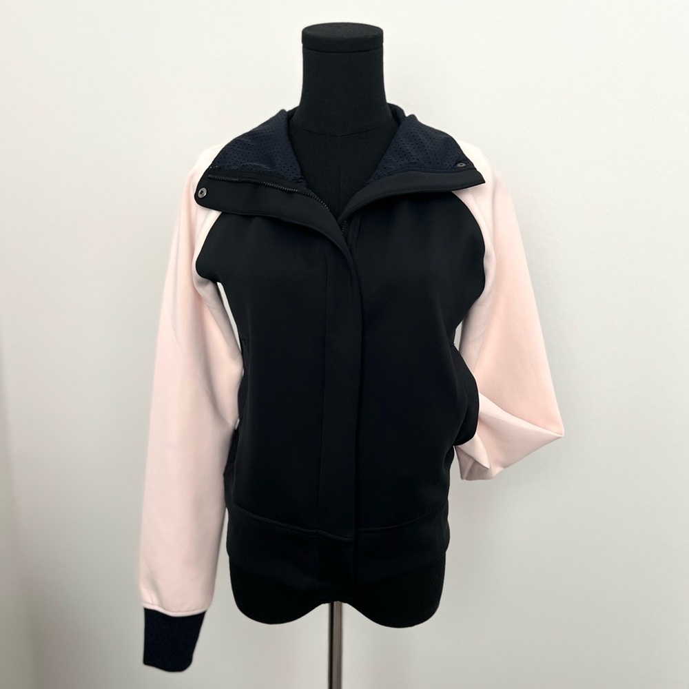 SHAPE Black and Soft Pink Mockneck Full Zip Jacket in Size XS